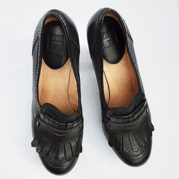 FRYE Naiya Kiltie Moc Black Leather Heels Size 11M - Picture 5 of 11